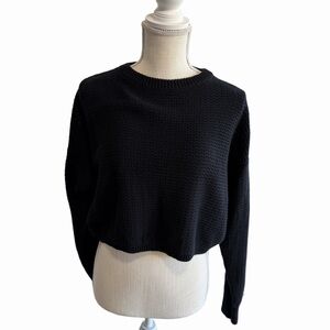 Abound Women's Black Crop Loose Knit Crewneck Sweater Size L #260187